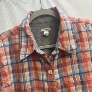LL Bean Orange Plaid Flannel Fleece Lined Shirt Shacket Outdoor Large Gorpcore